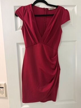 Mystic Fuchsia Draped V-Neck Cap-Sleeve Mini Dress